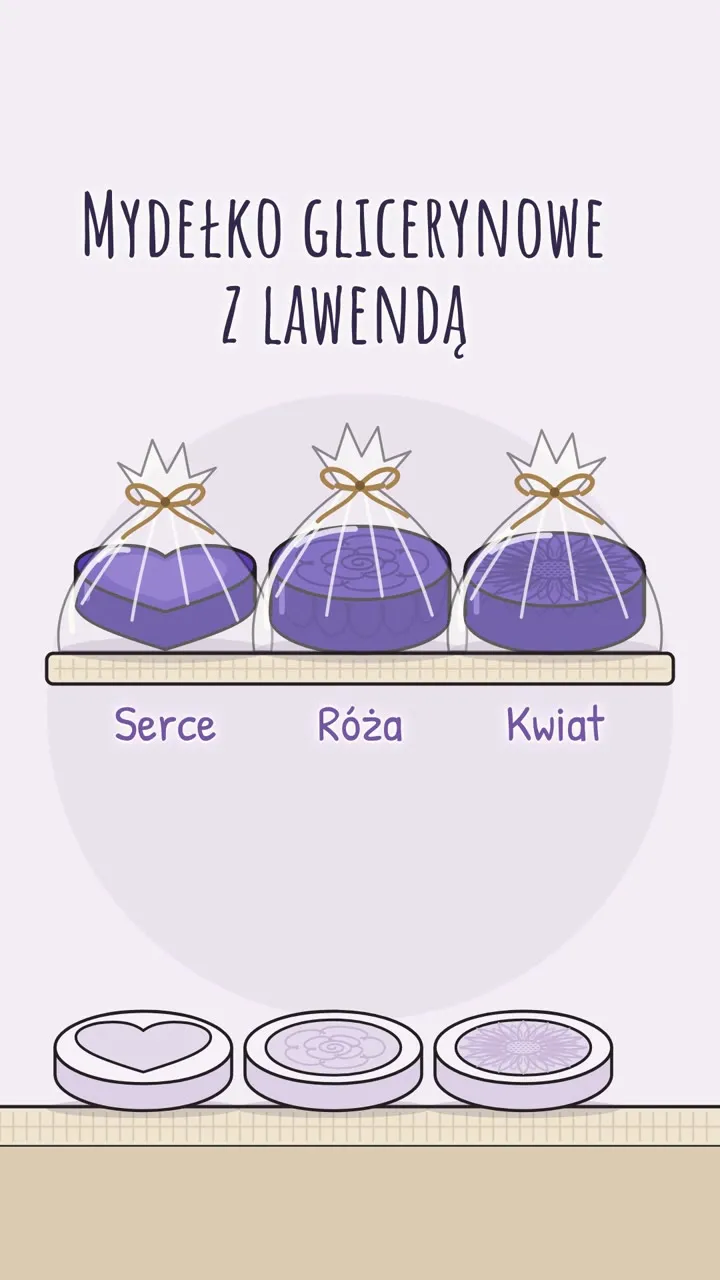 Kadr z rolki Fioletowego Kąska Pola: trzy mydełka glicerynowe z lawendą w woreczkach