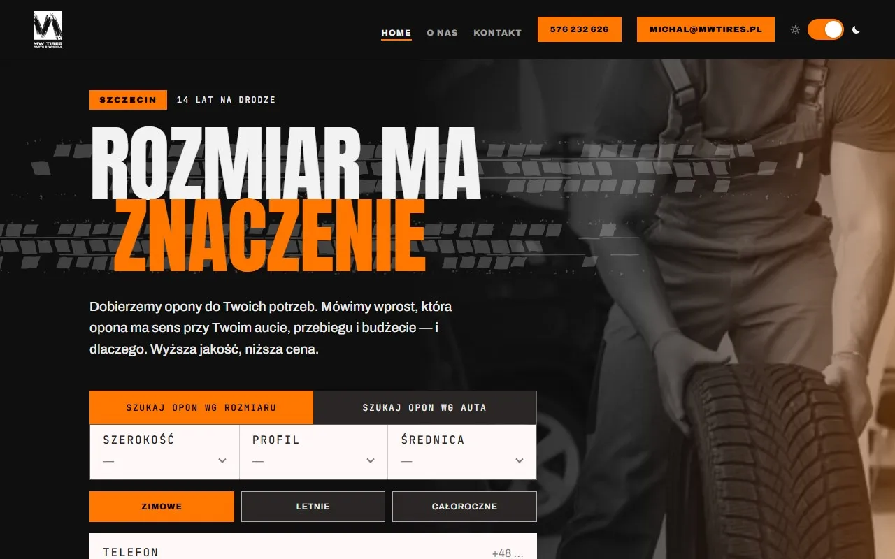 Strona mwtires.pl na komputerze: pierwszy ekran